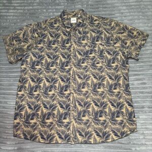 ROWM‎ Tan and Blue Mens Palm Leaf Pattern Dress Shirt Size-2xL NWOT